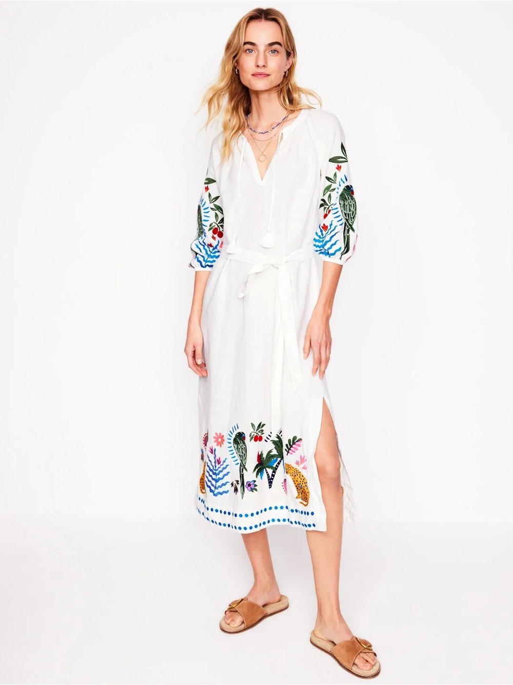 Boden Embroidered Linen Tassel Dress - Picture 5 of 6